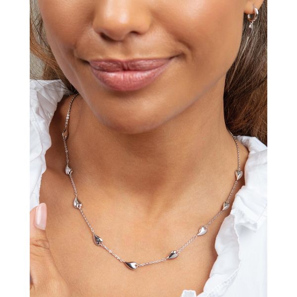 Sterling Silver Rhodium Plated Desire Kiss Heart Station Necklace Length 18 Inches Image 2 Quality Gem LLC Bethel, CT