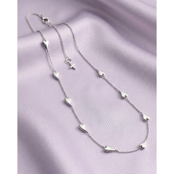 Sterling Silver Rhodium Plated Desire Kiss Heart Station Necklace Length 18 Inches Image 3 Quality Gem LLC Bethel, CT