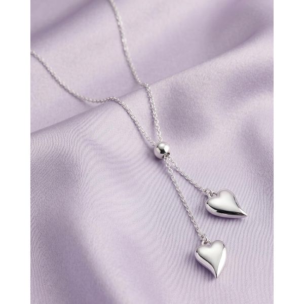 Sterling Silver Rhodium Plated Desire Cherish Heart Lariat Necklace Length 22 Inches Image 3 Quality Gem LLC Bethel, CT