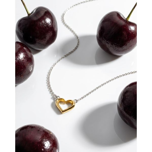 Rhodium Plated Sterling Silver/18Y Plate Love Heart Golden Outline Mini Necklace Length 17 Inches Image 2 Quality Gem LLC Bethel, CT