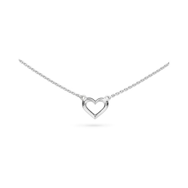Sterling Silver Rhodium Plated Love Heart Fine Outline Mini Necklace Length 17 Inches Quality Gem LLC Bethel, CT