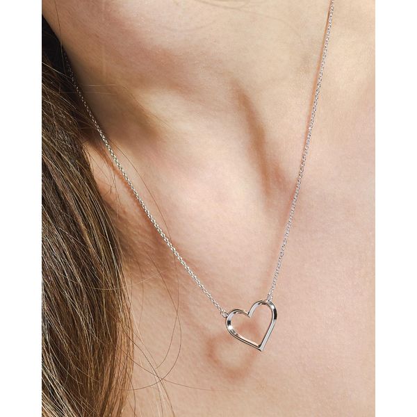 Sterling Silver Rhodium Plated Love Heart Fine Outline Necklace Length 18 Inches Image 2 Quality Gem LLC Bethel, CT