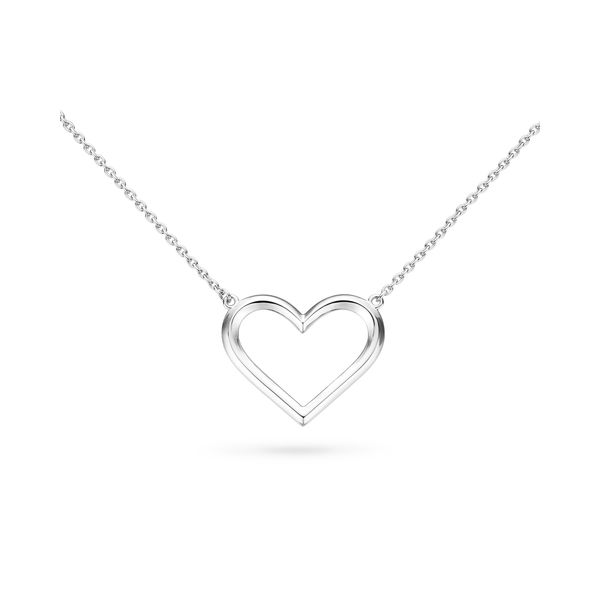 Sterling Silver Rhodium Plated Love Heart Fine Outline Necklace Length 18 Inches Quality Gem LLC Bethel, CT