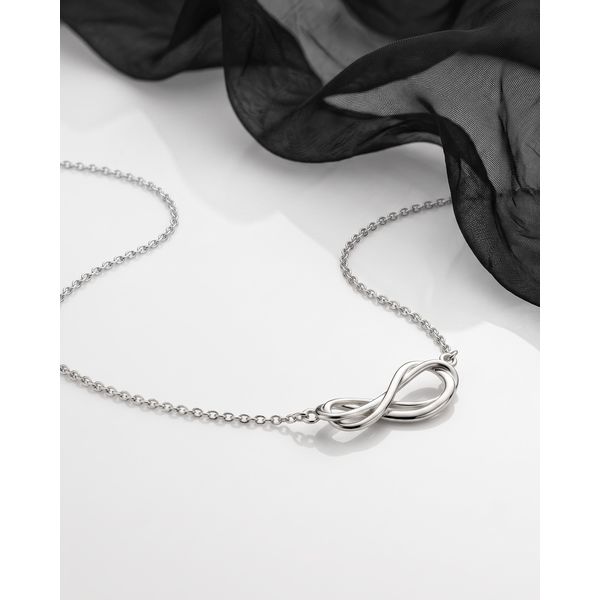 Sterling Silver Rhodium Plated Infinity Mini Necklace Length 17 Inches Image 3 Quality Gem LLC Bethel, CT