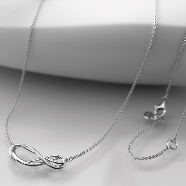 Sterling Silver Rhodium Plated Infinity Necklace Length 18 Inches Image 3 Quality Gem LLC Bethel, CT