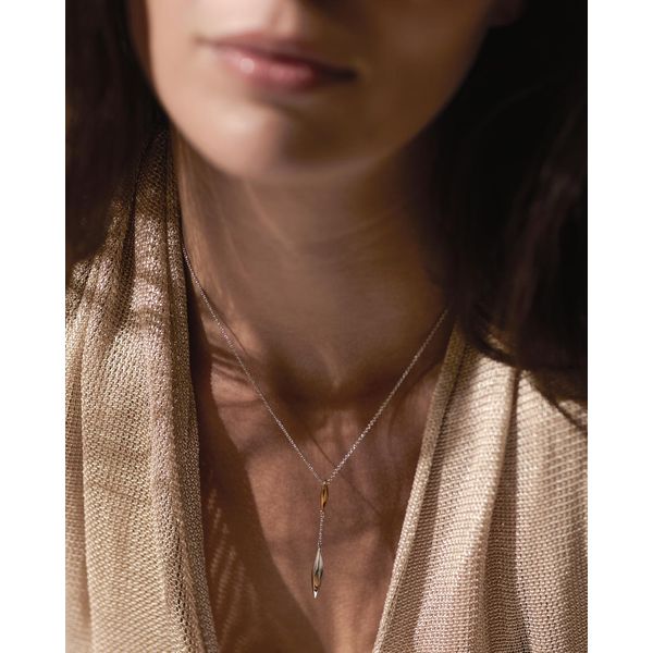 Rhodium Plated Sterling Silver/18KY Plate Glint Golden Lariat Necklace Length 18 Inches Image 2 Quality Gem LLC Bethel, CT
