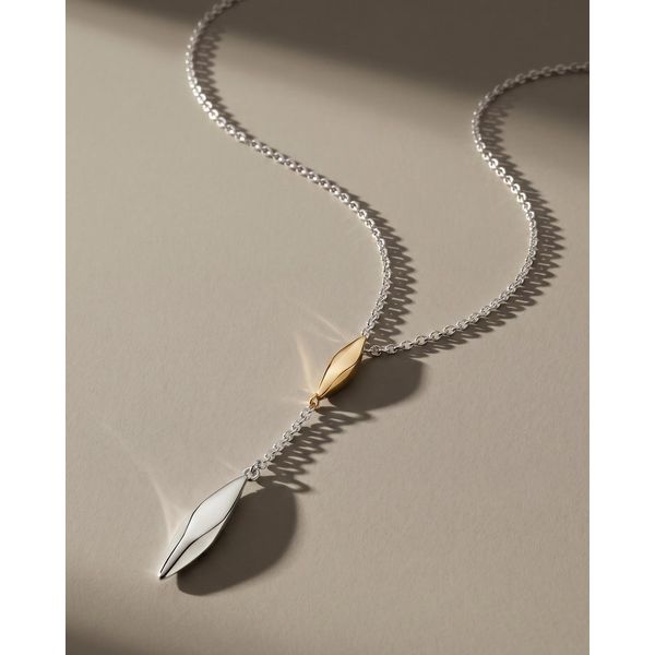 Rhodium Plated Sterling Silver/18KY Plate Glint Golden Lariat Necklace Length 18 Inches Image 3 Quality Gem LLC Bethel, CT