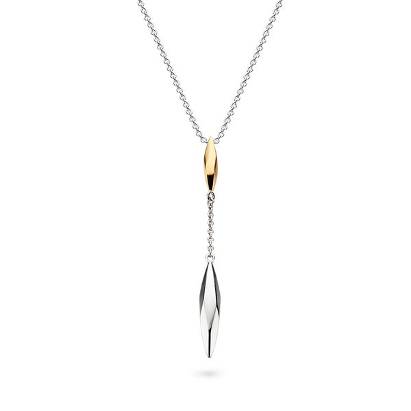Rhodium Plated Sterling Silver/18KY Plate Glint Golden Lariat Necklace Length 18 Inches Quality Gem LLC Bethel, CT