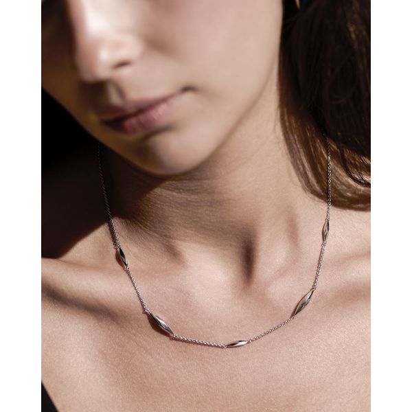 Sterling Silver Rhodium Plated Glint Station Necklace Length 18 Inches Image 2 Quality Gem LLC Bethel, CT
