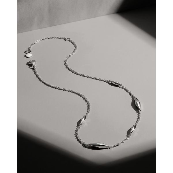 Sterling Silver Rhodium Plated Glint Station Necklace Length 18 Inches Image 3 Quality Gem LLC Bethel, CT