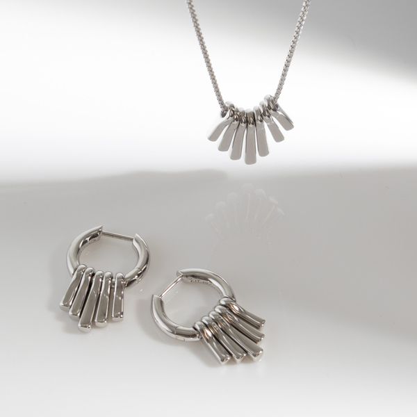 Sterling Silver Rhodium Plated Array Dangle Necklace Length 18 Inches Image 2 Quality Gem LLC Bethel, CT