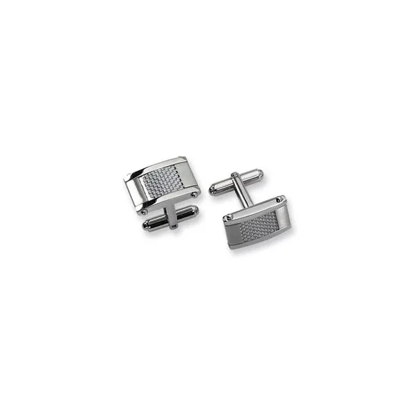 Stainless Steel Brushed & Polished Grey Carbon Fiber Inlay Cufflinks Image 2 Quality Gem LLC Bethel, CT