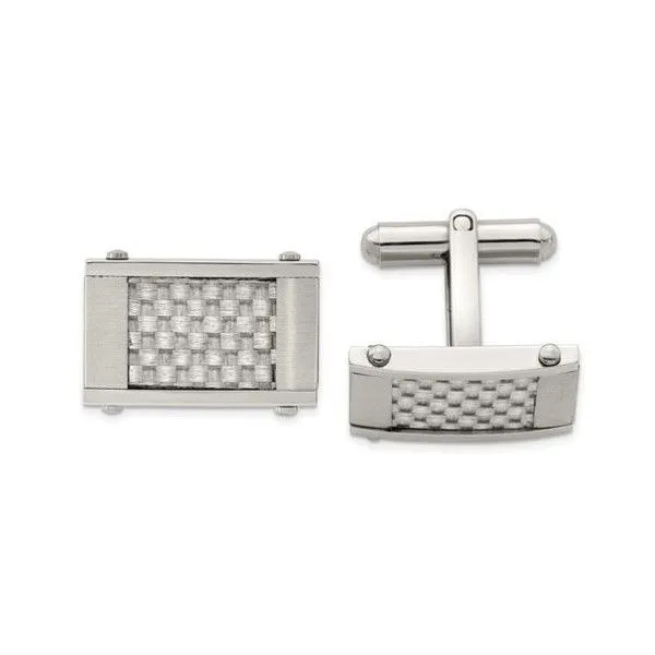 Stainless Steel Brushed & Polished Grey Carbon Fiber Inlay Cufflinks Quality Gem LLC Bethel, CT