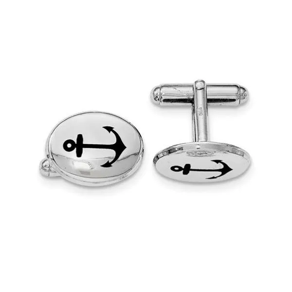 Sterling Silver Black Enameled Anchor Cufflinks Quality Gem LLC Bethel, CT