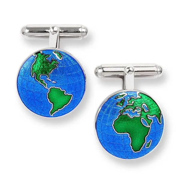 Sterling Silver Enamel Earth Cufflinks Quality Gem LLC Bethel, CT