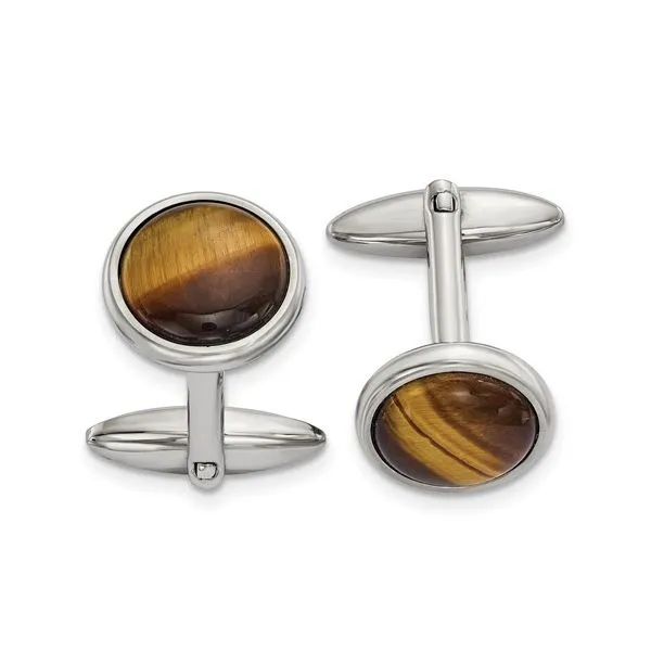 Stainless Steel Polished Tiger's Eye Cufflinks Quality Gem LLC Bethel, CT