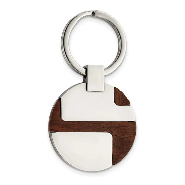 Stainless Steel Polished Wood Inlay Key Ring Quality Gem LLC Bethel, CT