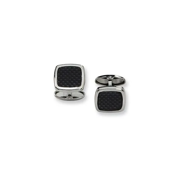 Stainless Steel Polished and Black Carbon Fiber Cuff Links Quality Gem LLC Bethel, CT
