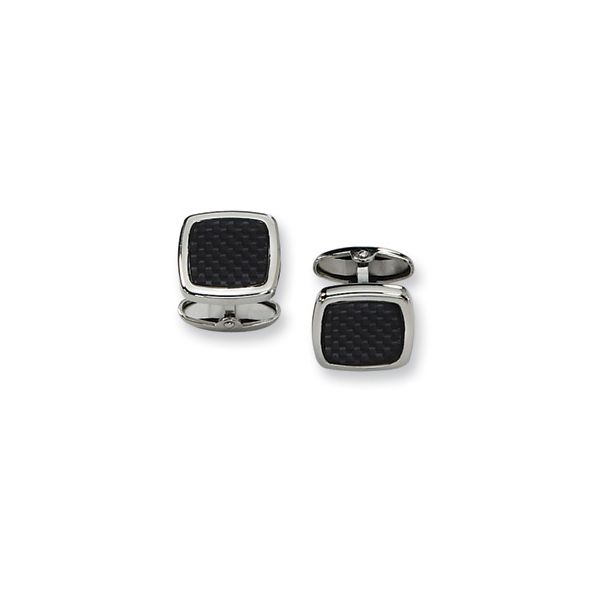 Stainless Steel Polished and Black Carbon Fiber Cuff Links Quality Gem LLC Bethel, CT