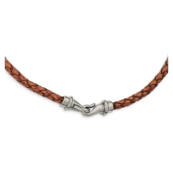 Stainless Steel Polished Woven Brown Leather 16.25