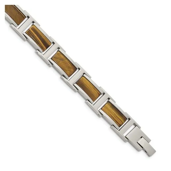 Stainless Steel Polished with Tiger's Eye Inlay 8.5