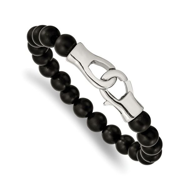 Stainless Steel Polished Black Onyx Beaded 9