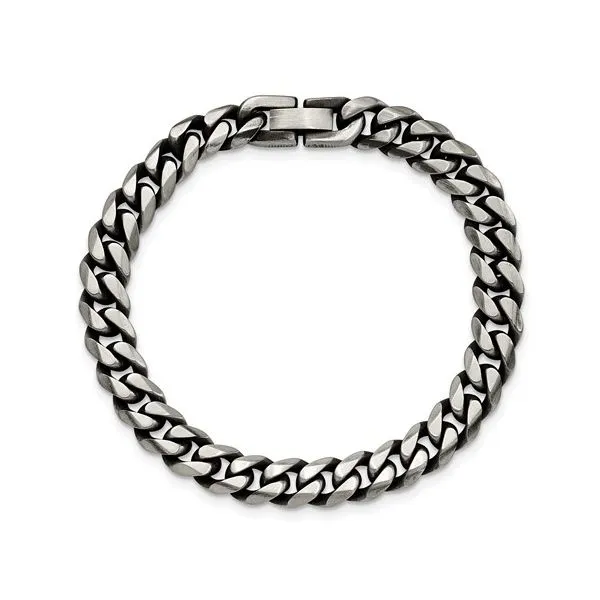 Stainless Steel Antiqued and Brushed 9mm Curb 8.25
