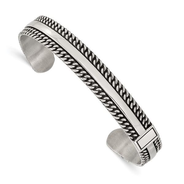 Stainless Steel Antiqued and Polished 10mm Cuff Bracelet Quality Gem LLC Bethel, CT