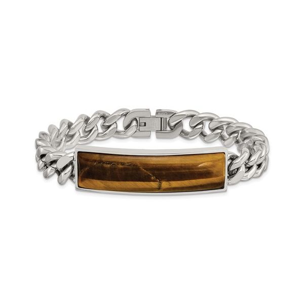 Stainless Steel Polished with Tiger's Eye Inlay 8.25