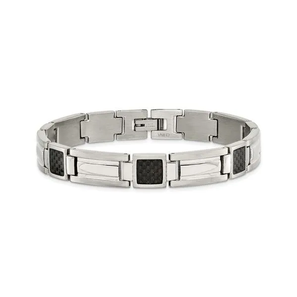 Stainless Steel Polished Black Carbon Fiber Inlay 8.75in Bracelet Image 3 Quality Gem LLC Bethel, CT