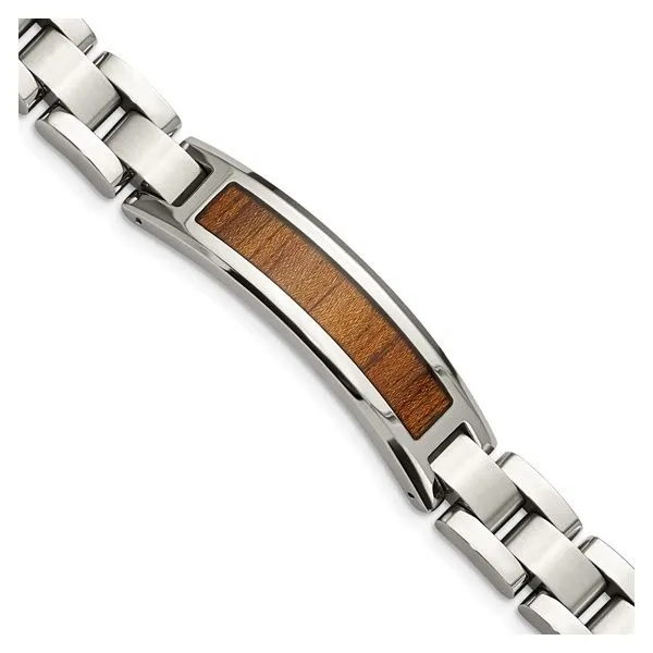 Stainless Steel Brushed and Polished with Koa Wood Inlay 8.5in Bracelet Image 3 Quality Gem LLC Bethel, CT