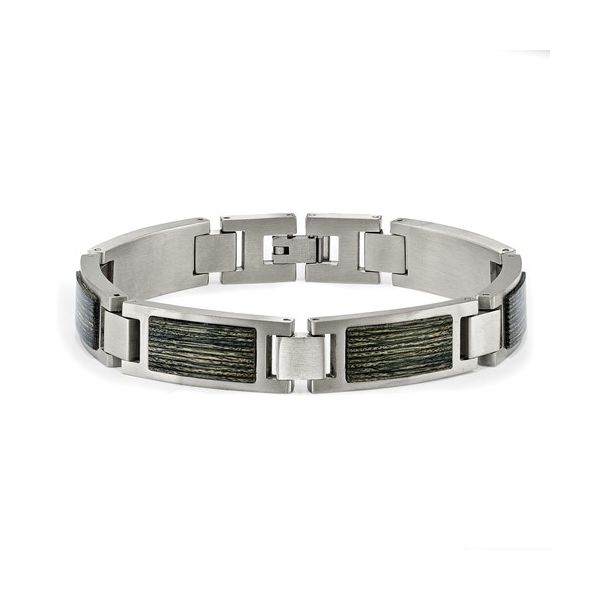 Stainless Steel Brushed with Grey Wood Inlay 8.75in Bracelet Image 2 Quality Gem LLC Bethel, CT
