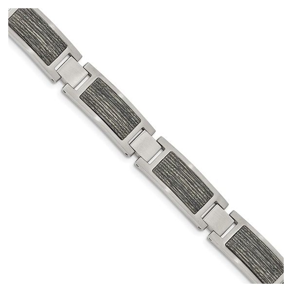 Stainless Steel Brushed with Grey Wood Inlay 8.75in Bracelet Image 3 Quality Gem LLC Bethel, CT