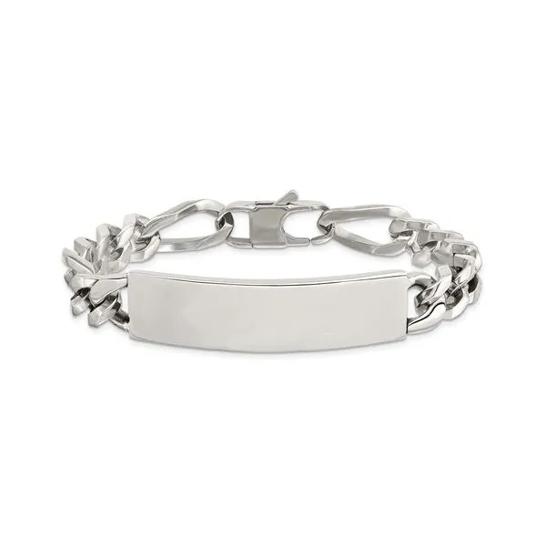 Stainless Steel Figaro Id Men's Bracelet Length 9 Image 3 Quality Gem LLC Bethel, CT