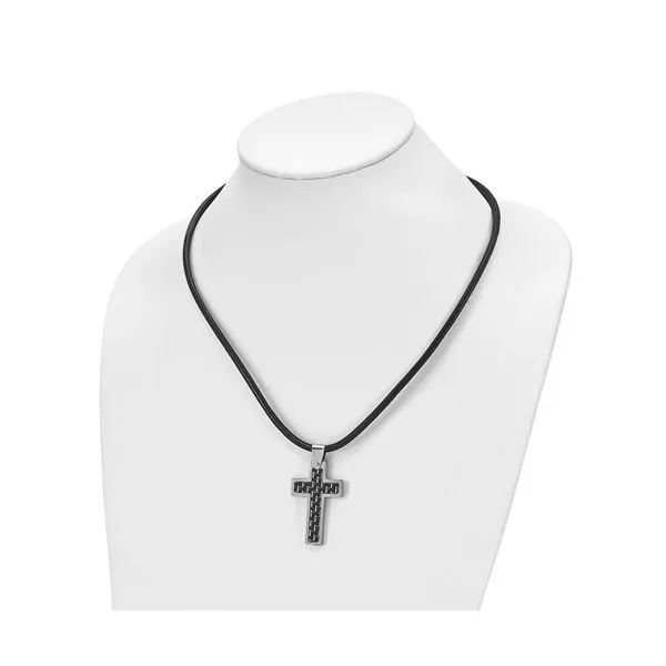 Stainless Steel Black Carbon Fiber Inlay Cross 18