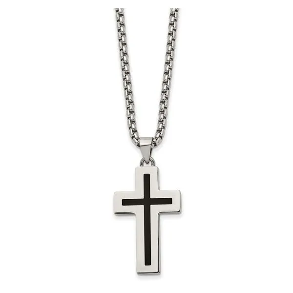 Stainless Steel Polished with Black Enamel Cross 24