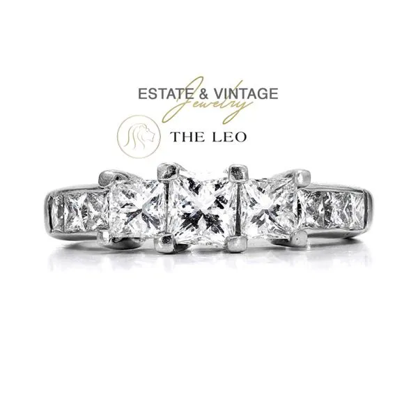 Estate The Leo 18K Platinum 1.52ctw F-G/VS1-VS2 3-Stone Princess Cut Diamond Ring Size 5.5 Raleigh Diamond Fine Jewelry Raleigh, NC