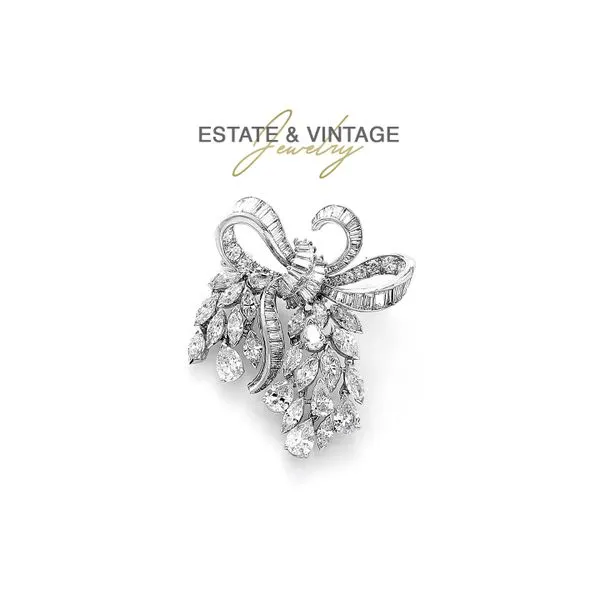 Estate Platinum 12.88ctw Floral Ribbon Diamond Brooch Raleigh Diamond Fine Jewelry Raleigh, NC