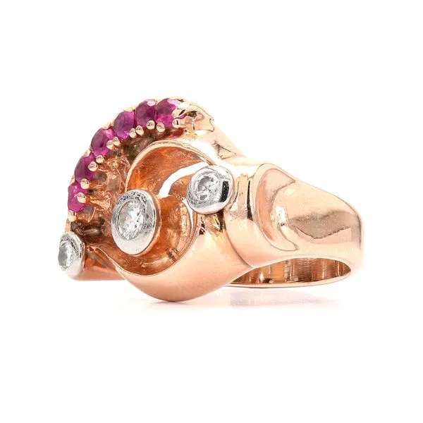 Estate 14K Rose Gold Ruby & Diamond Colored Stone Fashion Ring Size 6.25 Image 2 Raleigh Diamond Fine Jewelry Raleigh, NC