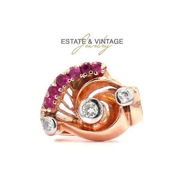 Estate 14K Rose Gold Ruby & Diamond Colored Stone Fashion Ring Size 6.25 Raleigh Diamond Fine Jewelry Raleigh, NC