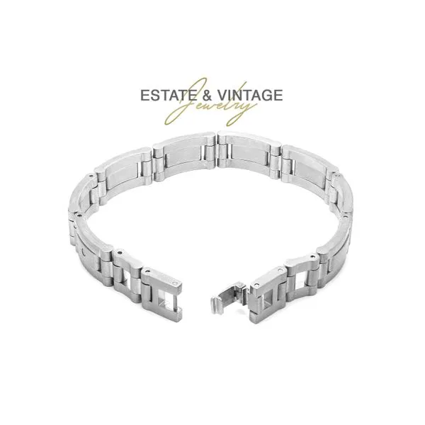 Estate Gents Stainless Steel Bracelet with 0.03ctw RBD Diamonds Image 2 Raleigh Diamond Fine Jewelry Raleigh, NC