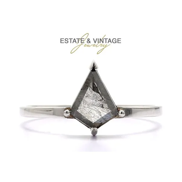 Estate 14K White Gold 0.96ctw Salt & Pepper Kite Shape Diamond Engagement Ring Raleigh Diamond Fine Jewelry Raleigh, NC