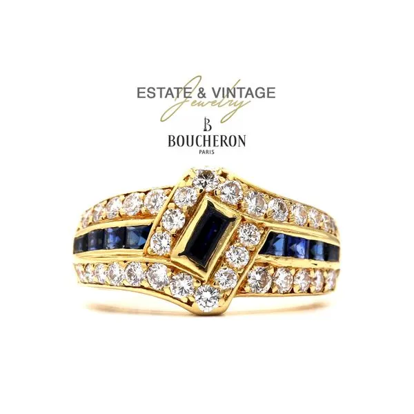 Estate Boucheron 18K Yellow Gold 1.30ctw Sapphires & Diamond Colored Stone Fashion Ring Size 6.5 Raleigh Diamond Fine Jewelry Raleigh, NC