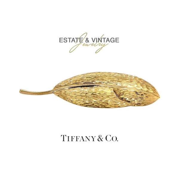 Estate Tiffany & Co. 18K Yellow Gold Leaf Brooch Raleigh Diamond Fine Jewelry Raleigh, NC