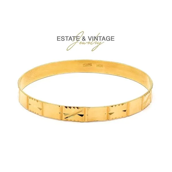 Estate 22K Yellow Gold Geometric Etched Designs Gold Bracelet Bangle Raleigh Diamond Fine Jewelry Raleigh, NC