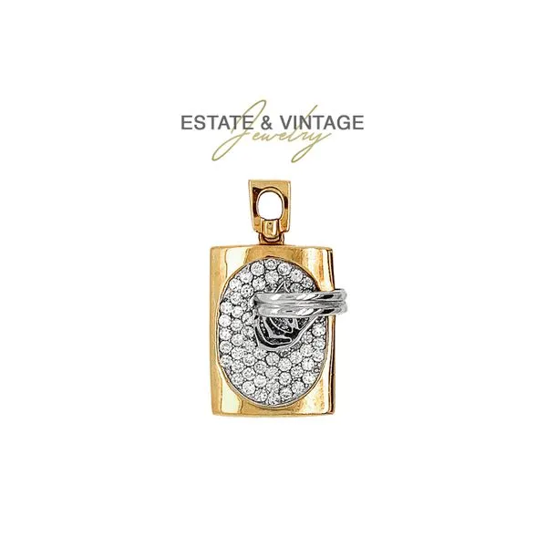Estate 14K White & Yellow Gold 0.50ctw Square Diamond Pave Shield Charm Pendant Raleigh Diamond Fine Jewelry Raleigh, NC