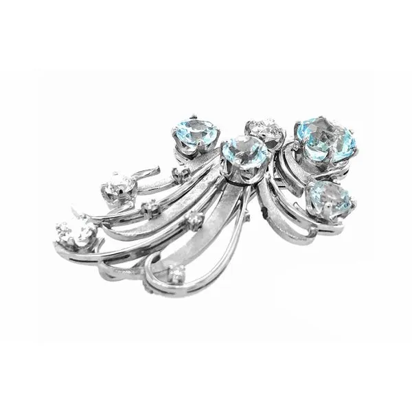 Estate 18K White Gold Vintage AquaMarine & Diamond Spray Pin Brooch Image 2 Raleigh Diamond Fine Jewelry Raleigh, NC
