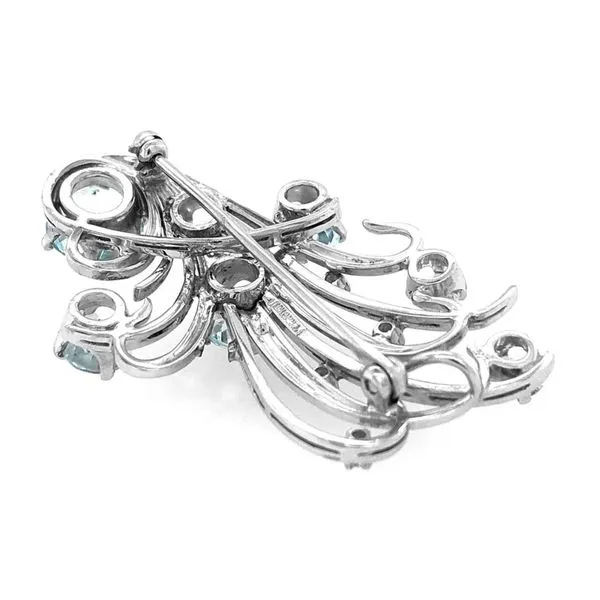 Estate 18K White Gold Vintage AquaMarine & Diamond Spray Pin Brooch Image 4 Raleigh Diamond Fine Jewelry Raleigh, NC