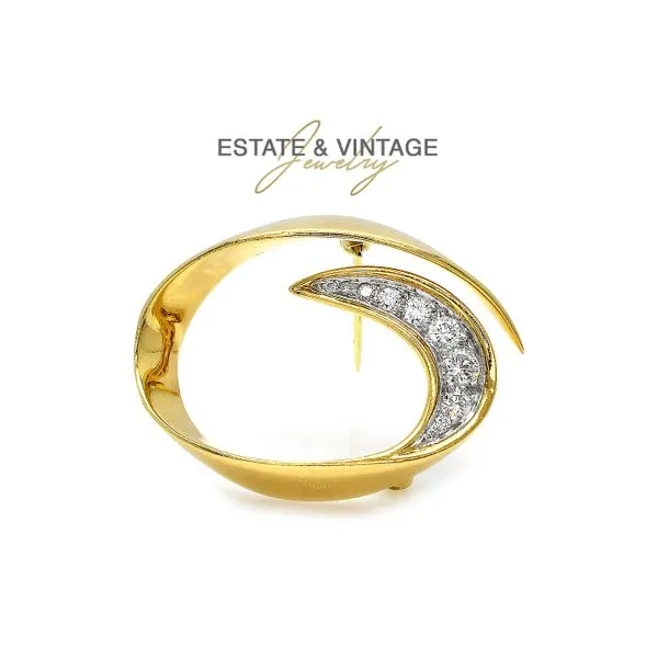 Estate Platinum 18K Yellow Gold Swirl Brooch Pin with Diamond Accents Raleigh Diamond Fine Jewelry Raleigh, NC
