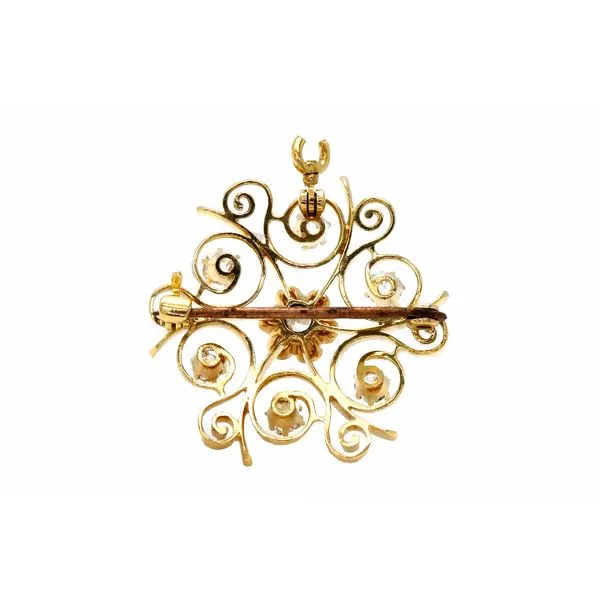 Estate 14K Yellow Gold Brooch Pin with Old Mine Diamonds Image 2 Raleigh Diamond Fine Jewelry Raleigh, NC